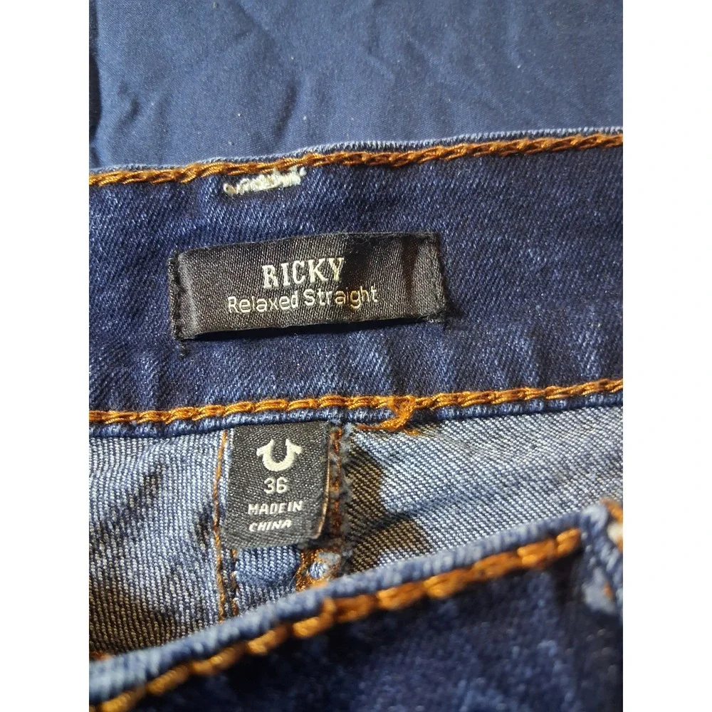 True Religion Ricky‎ Big T Relaxed Straight Flap Jeans Dark Wash Mens 36x32